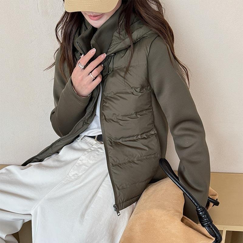 Thin and light European and American fashion women's clothing splicing cotton-padded jacket college slim and thin stand-up collar cotton-padded jac