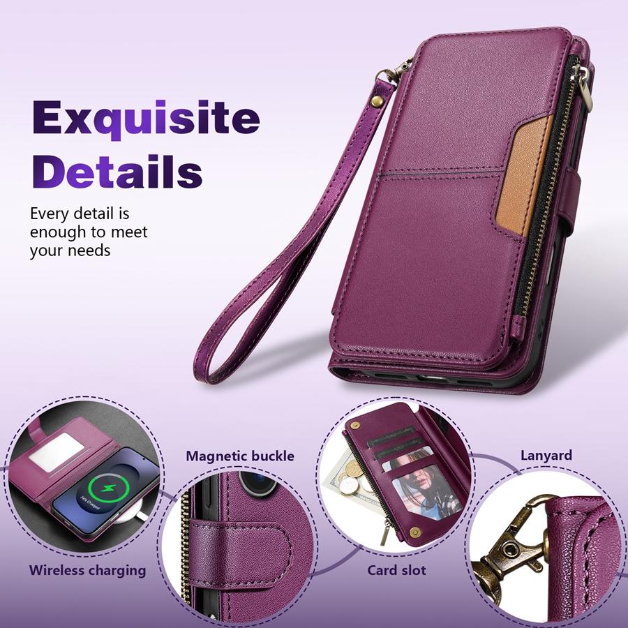 Wallet Multi-card Slot Zipper Kickstand Magnetic Flip Leather Case For Samsung Galaxy S26 Ultra S25 FE S24 Plus S23 S22 S21 S20