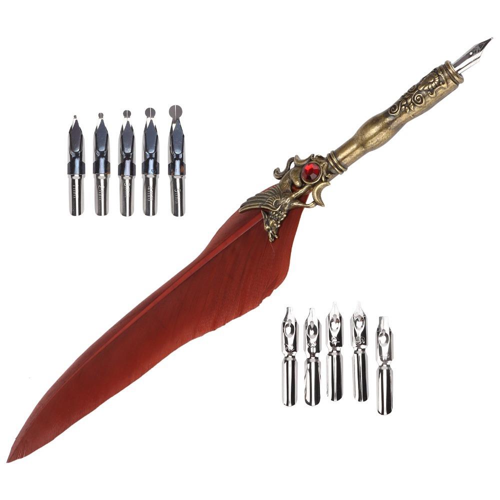 Carved Pattern Dip Pen Feather Shaft Engraved Dip Pen Vintage Signature Pen Thing Collection