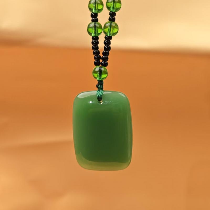 Unisex Wushi Pai Pendant Necklace: Imitation Jade Ping'an Pai Xinjiang Hetian Jade Glass Pendant