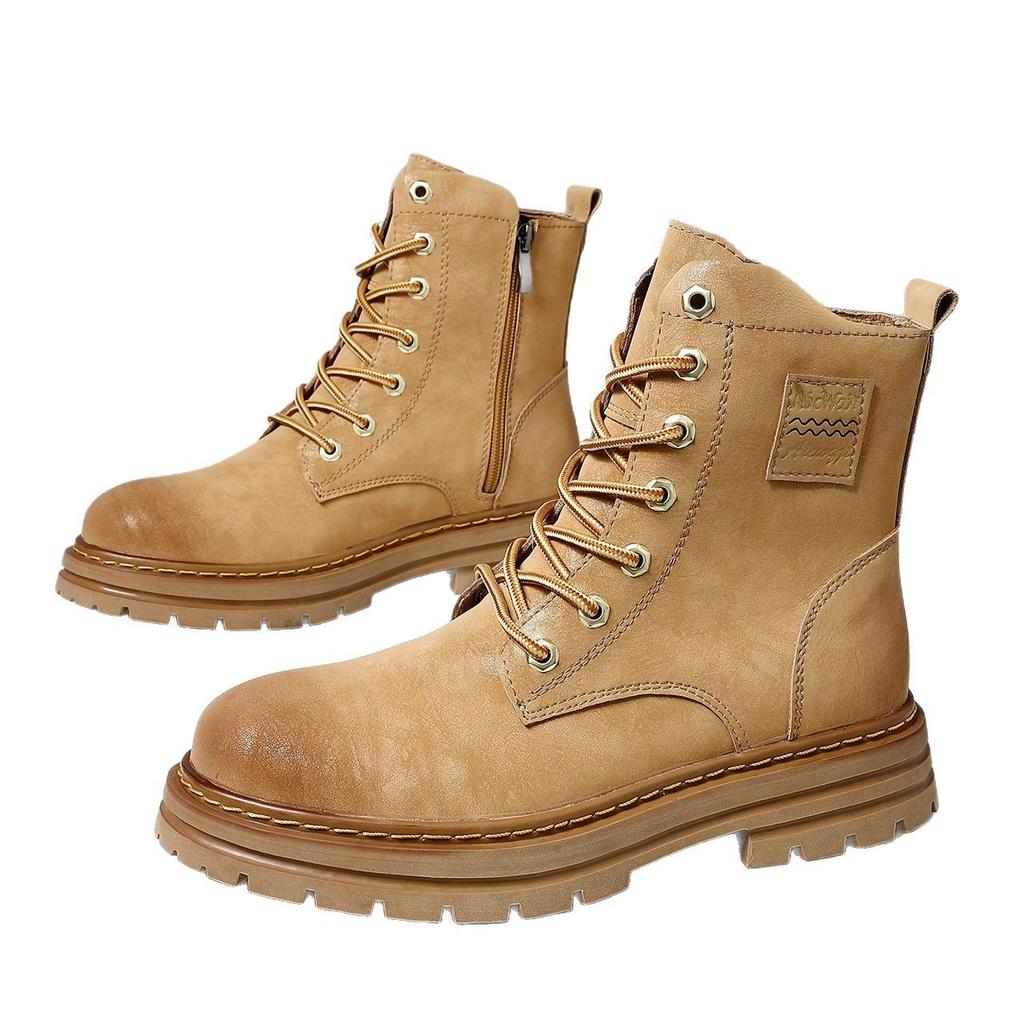 Large Size Martin Boots Men's and Women's Couples Tide Boots Roman Boots Outdoor Desert Boots Cowhide Tooling Boots Short Boots Leather Boots