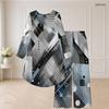 Women Plus Size Navy Blue Printed Round Neck Long Sleeve High Low Top Wide Leg Pants Two Piece Set
