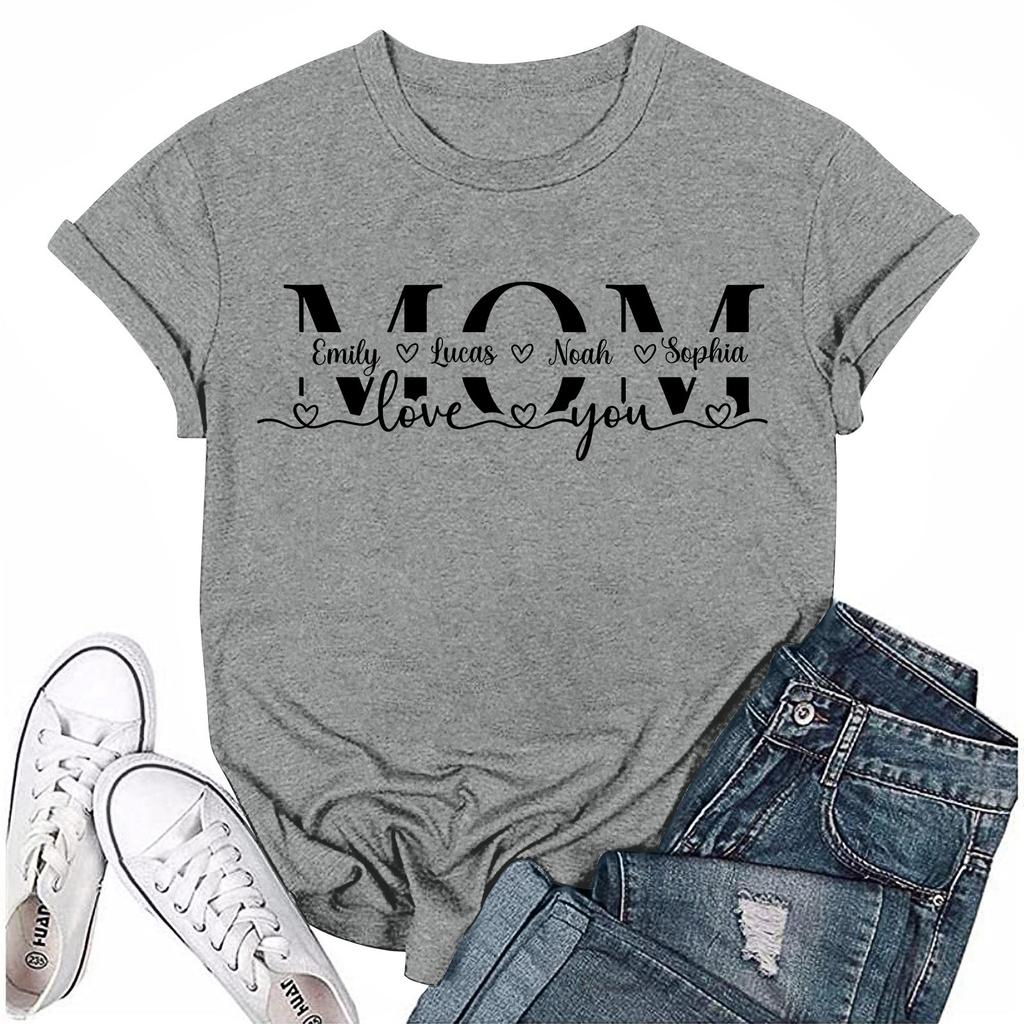 Women Casual Daily Round Neck Printed Short Sleeved T-shirt Letter Top