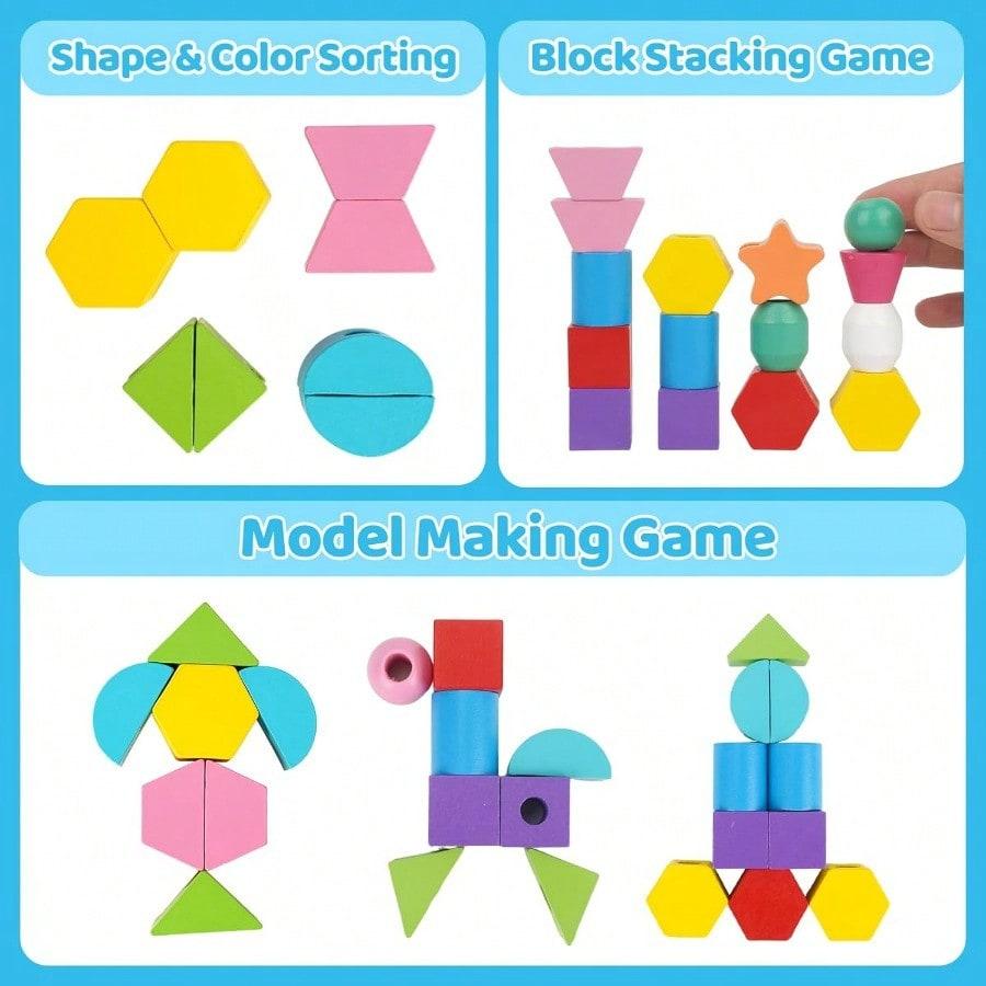 Montessori Toys For 2 3 4 Year Old Kid Boy Girl Toddler Montessori Wooden Beads Sequencing Toy Set Lacing Beads Stacking Block Matching Shape Stacker