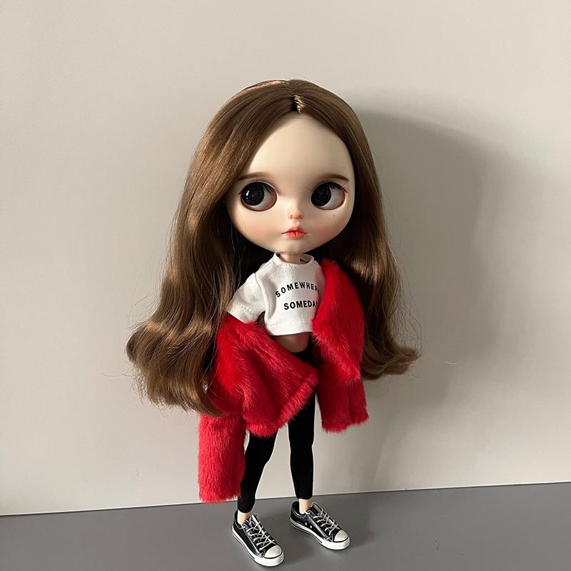 1 Peça Roupas para Boneca Blythe Casaco Longo de Pelo Macio Tops Calças de Yoga Leggings Roupa Casual Quente para Bonecas Blyth OB24 Pullip 1/6