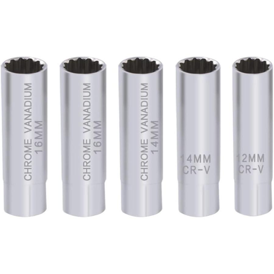 12-Point Car Spark Plug Socket, Thin-Walled Spark Plug Socket, Spark Plug Nut, 3/8 Inch Spark Plug Socket, Removal Tool, Magnetic, Shrapnel 16/14/12mm