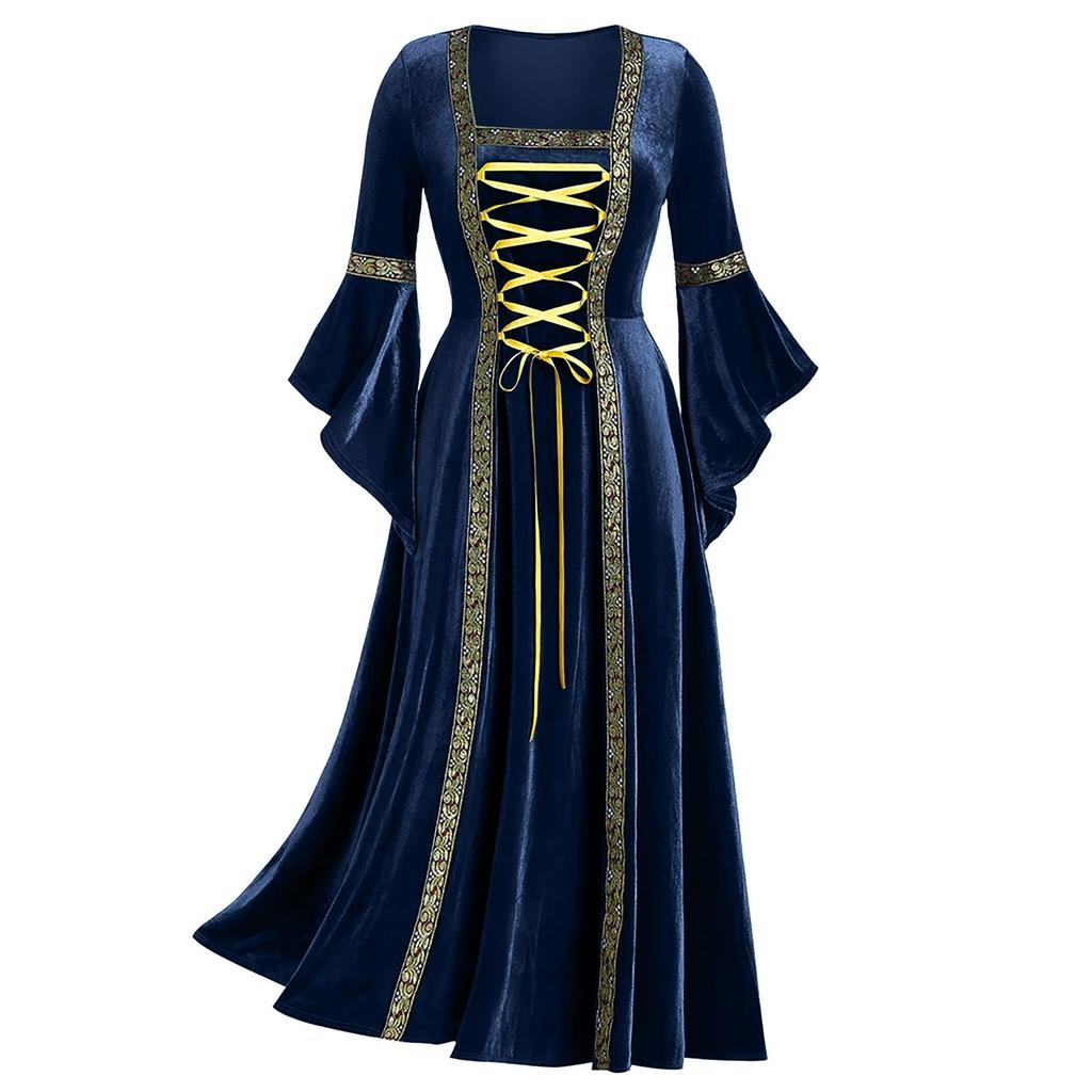 Medieval Dresses Gothiced Court Dress Royal Lady Ball Lolita Dress Square Neck Tight Waist Bowknot Women Dress Vestido Ropa