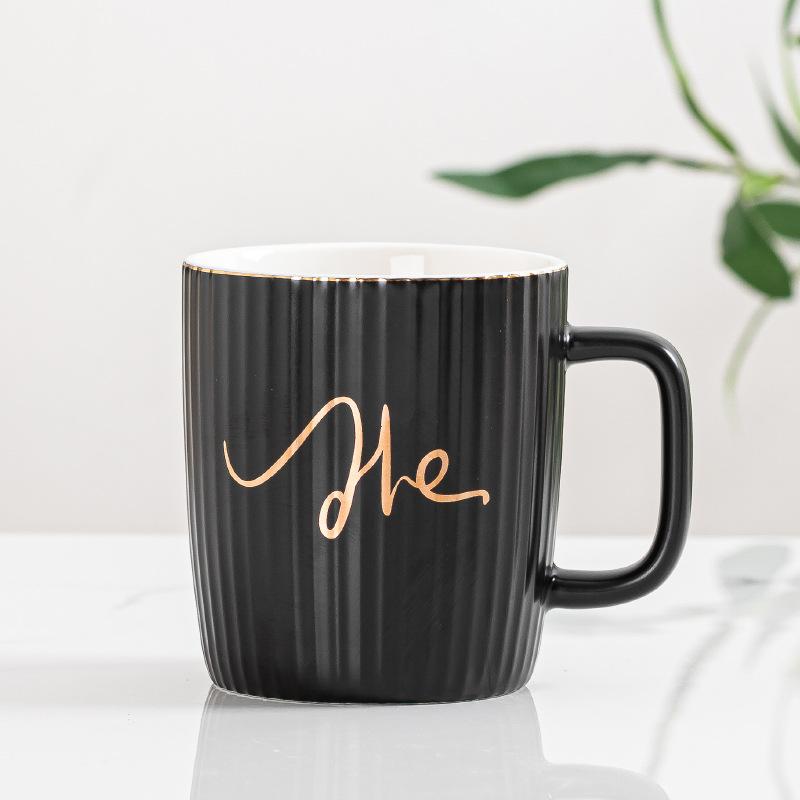 European Ceramic Mug Striped Mug Set Couple Cup Advertising Gift Souvenir