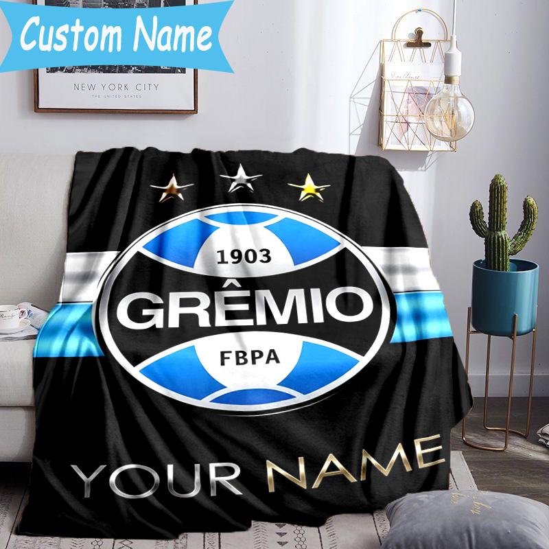 Custom Name Gremio Football Club Emblem Flannel Blanket, Use for Birthday/Holiday Gift, Soft Blanket for Sofa/Bed/Camping/Office, Home Decor