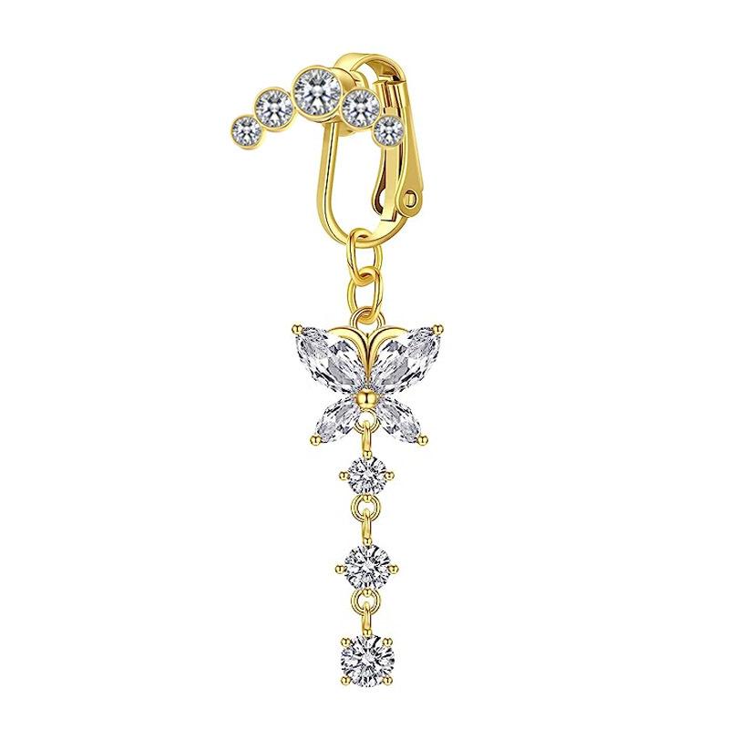 Europäischer und amerikanischer Schmetterlings-Zirkon-Doppel-Pfirsich-Herz-Nabelring, 5 Bohrer, freie Perforation, weicher Keramik-Kugel-Anhänger, Nabel-Nabel-Nabel 