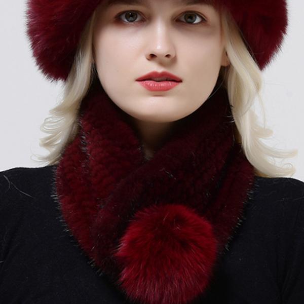 Hot Sale Rex Rabbit Fur Hats Scarf Set Elastic Knitted Winter Hat Women Genuine Warm Fur Caps Luxury Woman Fox Fur Bucket Hat