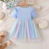 Girls Star Tulle DressCartoon Donut PrintCute Princess Party Dress with Bow, Short Sleeve Summer Dress for Little Girls