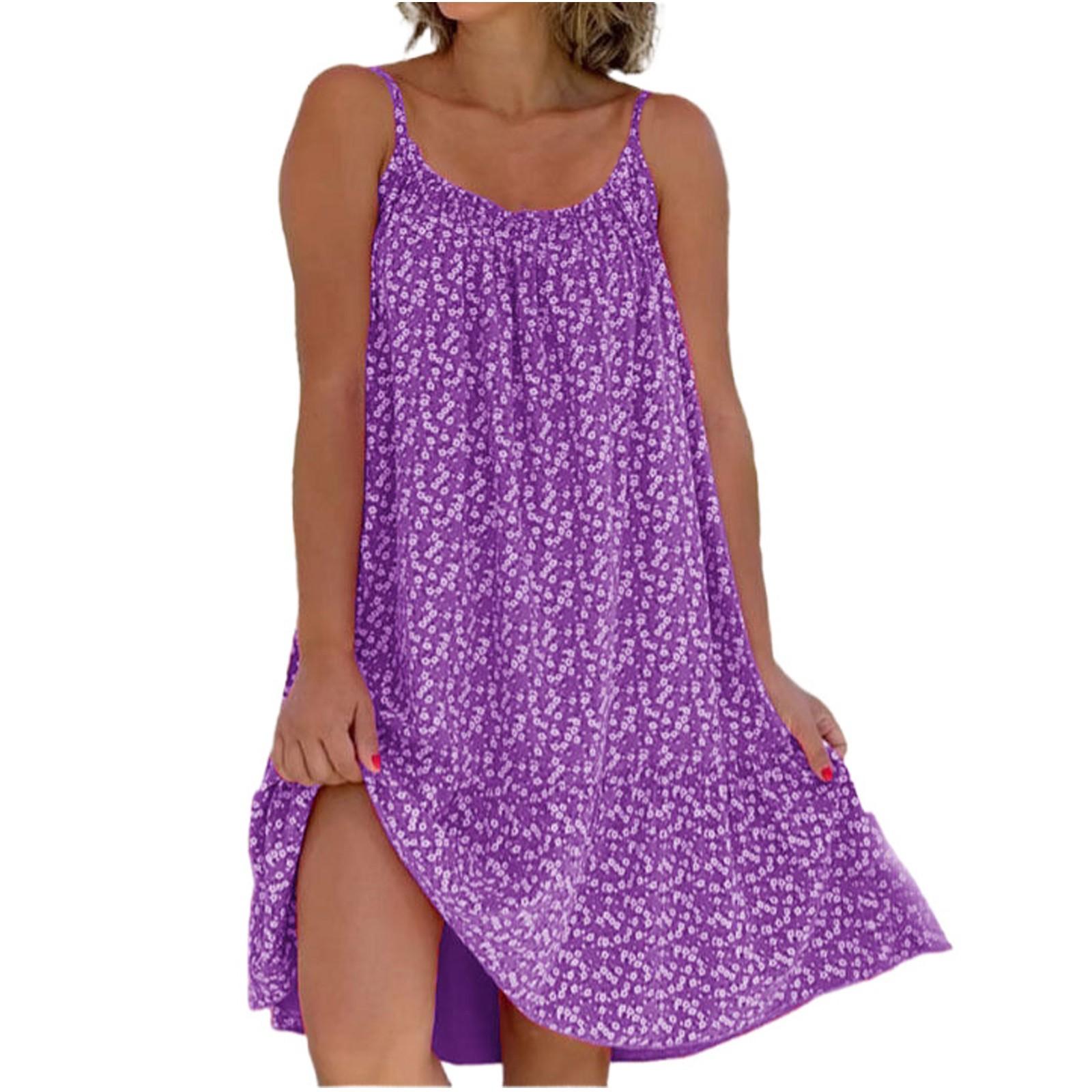 

Женская мода повседневное однотонное платье на бретельках с круглым вырезом и принтом в горошек XXXL фиолетовый