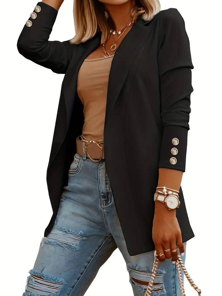 

Осень-зима Женская мода однотонный пиджак с лацканами для офиса и отдыха M чёрный