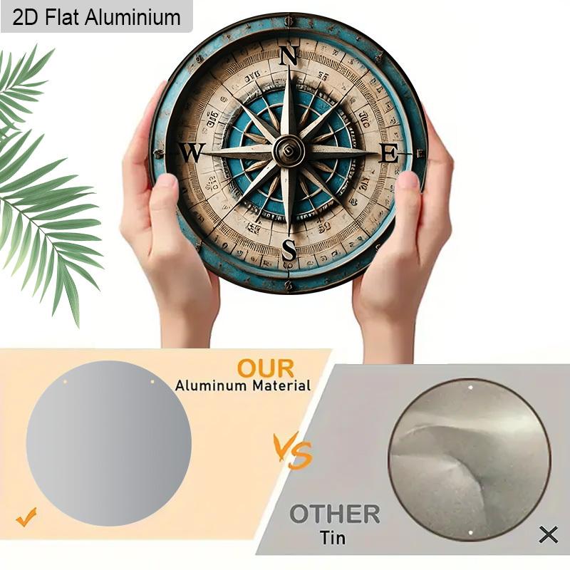 2D Flat 1pc Vintage Compass Aluminum Decoration Plaque, Compass Pattern Sign, Living Room Decor, Study Decor, Beach House Decor, Cabin Decor, Perfect