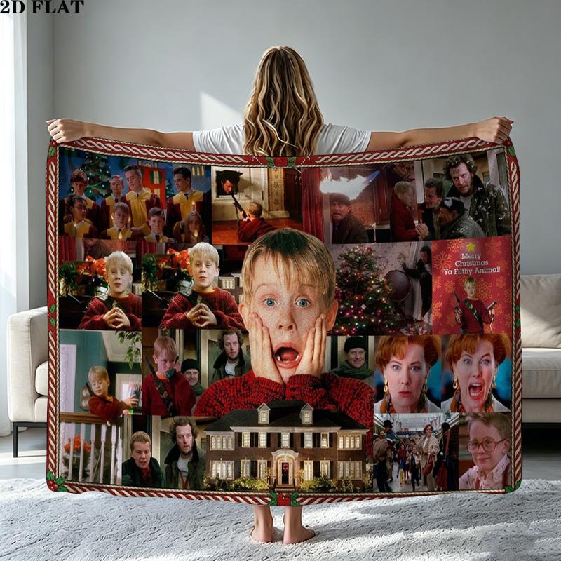 Home Alone Christmas Print Flannel Blanket High Quality Warm Comfortable Cover for All Seasons Perfect for Gifts Home Decor