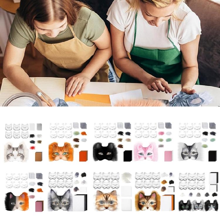 Cats  Foxes Mask with Furs Eye Mesh Felts Sheet Therians Dress Up Mask to Paint for Halloween Masquerade Cosplay Party