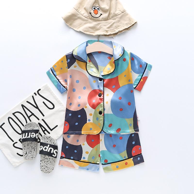 BB58 Mufurui Summer Kids' Silk Bear Cartoon Pajama Short Sleeve Two-Piece Set
