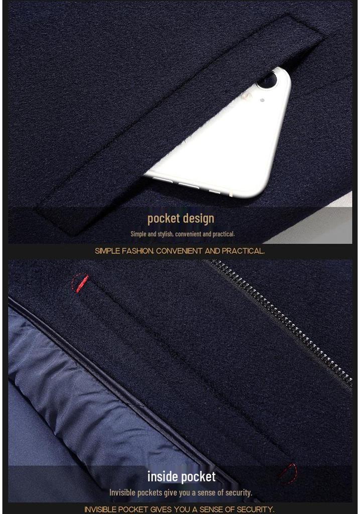 Men's Woolen Lapel Jacket with Detachable Liner - Warm and Thick for Autumn/Winter