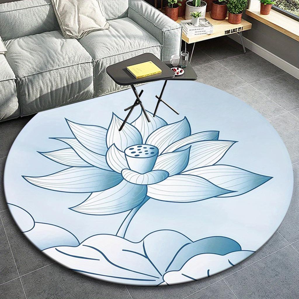 1pc Beautiful Blue Lotus Pattern Round Floor Mat, Non-slip for Living Room Bedroom Chair Carpets Home Decor Gifts, Home Decor Room Decor Out