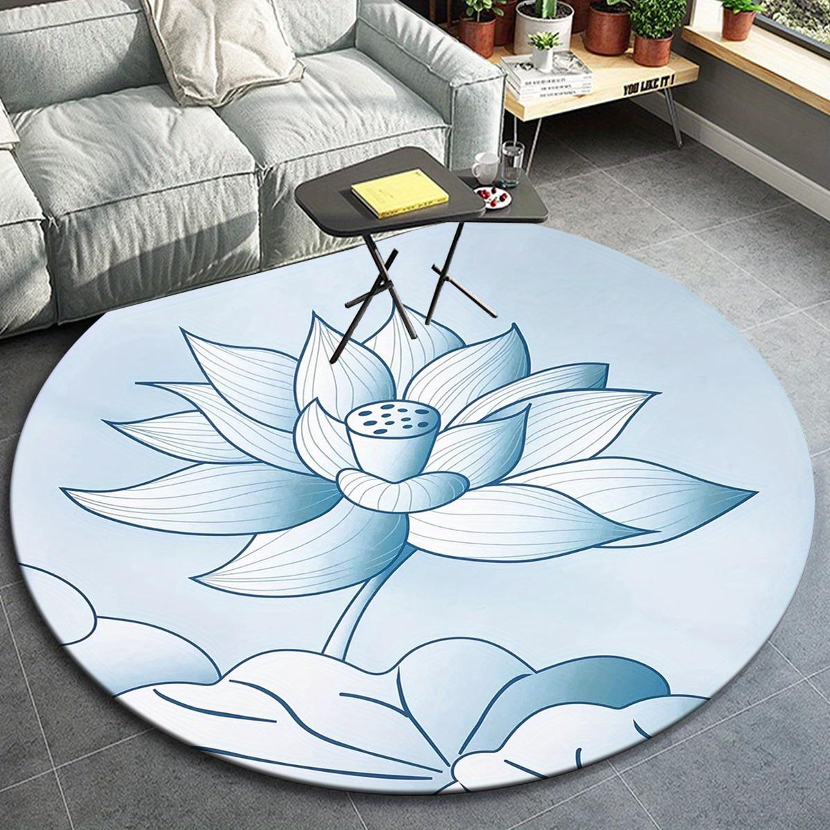 

1pc Beautiful Blue Lotus Pattern Round Floor Mat, Non-slip for Living Room Bedroom Chair Carpets Home Decor Gifts, Home Decor Room Decor Out 80cm by 80cm