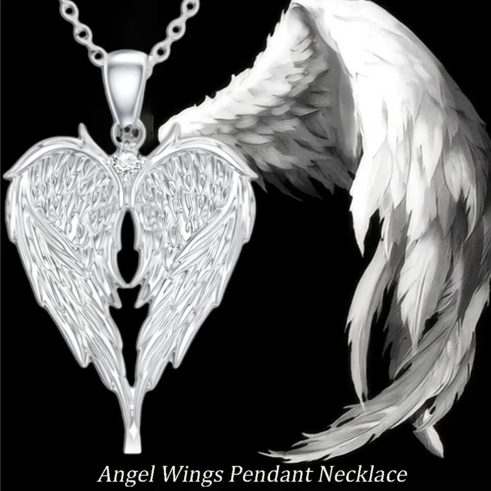 Elegant Angel Wing Heart Shaped Pendant Necklace for Women, Exquisite Versatile Fashion Jewelry Gift