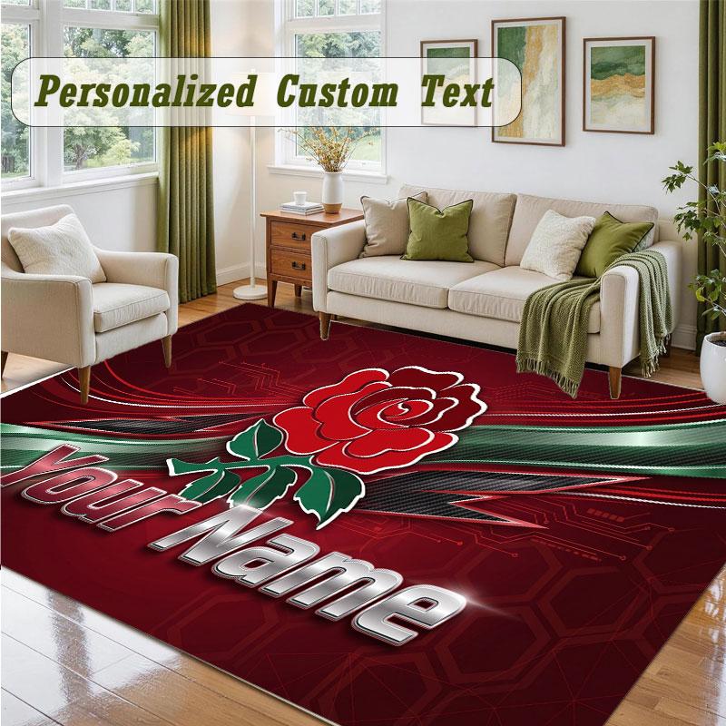 Crystal Velvet Square Rug Custom NameEngland Rugby Pattern Non Slip Home Floor Decor Rug