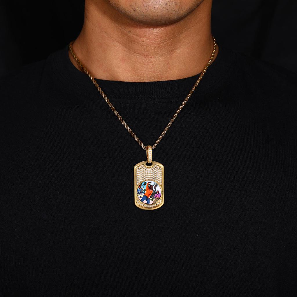 European American Custom Photo Hip Hop Pendant Necklace with Zircon