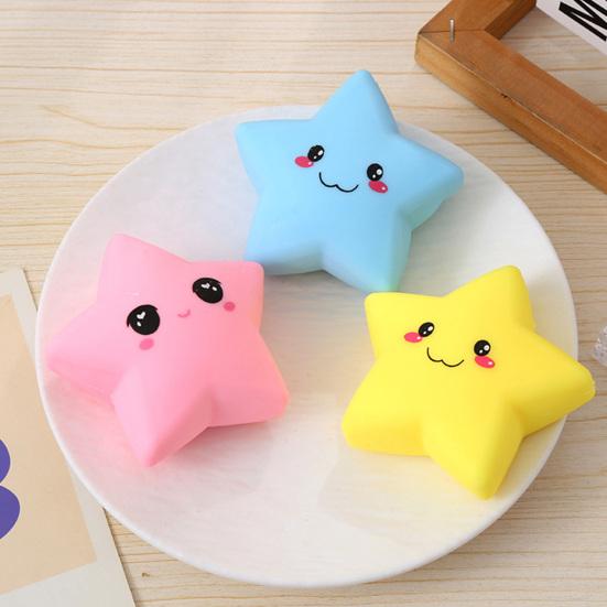 Cartoon Expression Star Squeeze Toy Slow Rebound Flour Filling Smiling Star Fidget Toy Stretchy Soft Stress Ball Sensory Toy