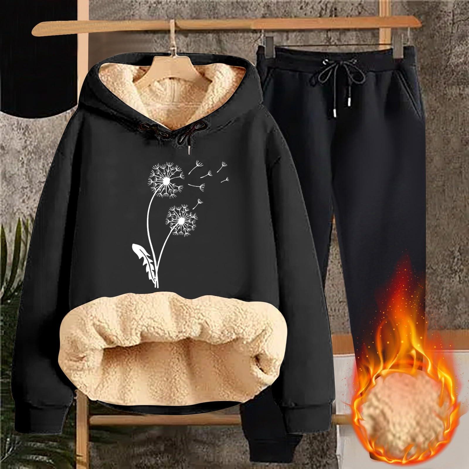 

Женская модная толстовка с капюшоном и принтом, повседневный комплект из двух предметов L чёрный