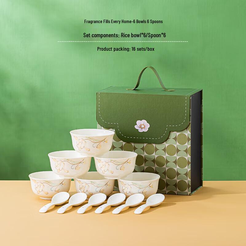 Минималистичный керамический набор из 6 чаш и 6 ложек