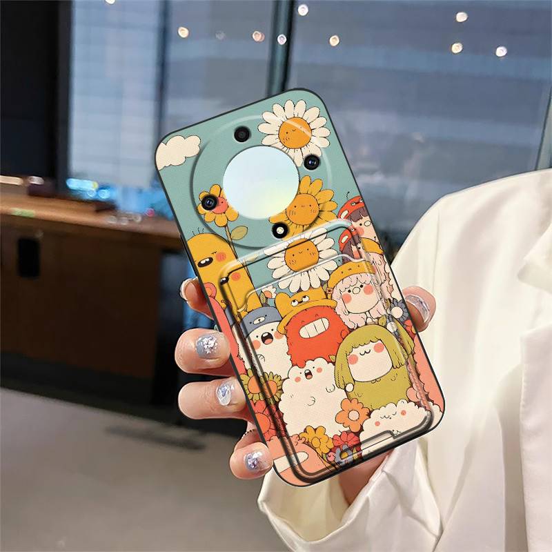 Shockproof Back Cover Phone Case For Honor X9a 5G/Magic5 Lite Card slot Dirt-resistant Silicone protective Card bag Cute