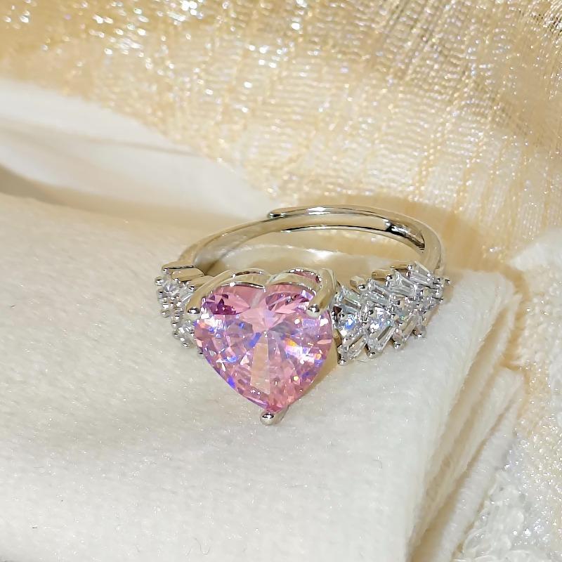 Dream Light Luxury Copper Love Pink Zircon Wheat Ear Ladies Romantic Ring Jewelry