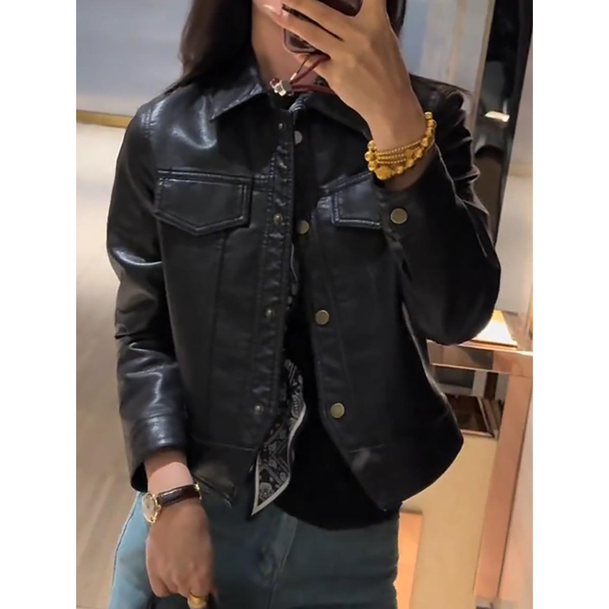 

Women s Short PU Leather Motorcycle Jacket - 2025 Spring/Autumn Korean Style, Versatile Casual Top XL
