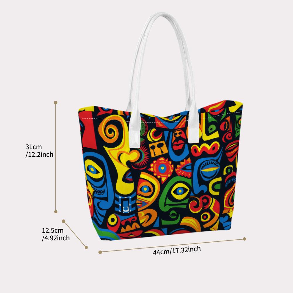 Bohemian Colorful Face Pattern Tote Bag Casual Daily Lightweight Shoulder Bag for Shopping Travel