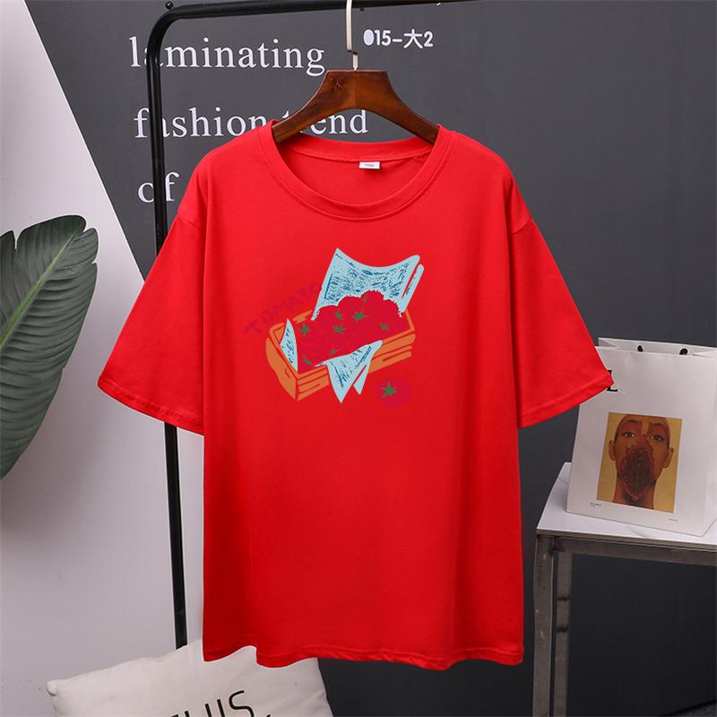 New Summer 2024 Tomato Printed T Shirt Women Oversized Cotton Summer Tees Soft Female Jumper Top