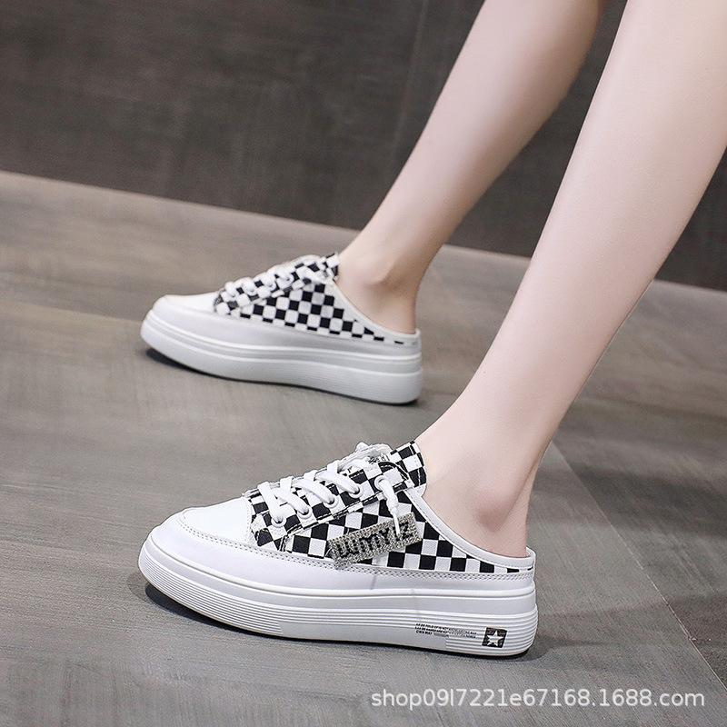 

Baotou half slippers women wear one pedal outside in autumn women s shoes platform slippers checkerboard half-tray shoes checkerboard new 40