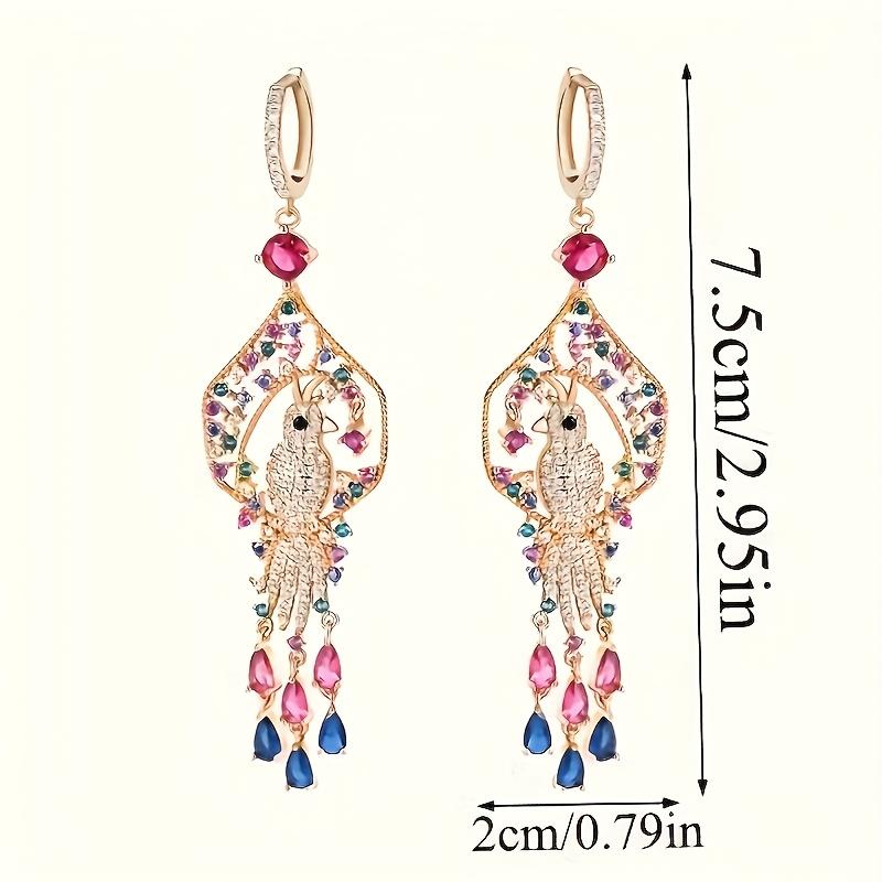 1pc Vivid Lucky Bird Golden Multicolor Synthetic Synthetic Zirconia Pendant Long Tassel Party Drop Earrings for Women Dancing Jewelry