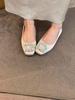 Ladies' Soft Soled Temperament Square Toe, Spring and Autumn Fatigue Flat Shoes, Single Shoes, Evening Style, Diamond Not French Style, Feet, Evening