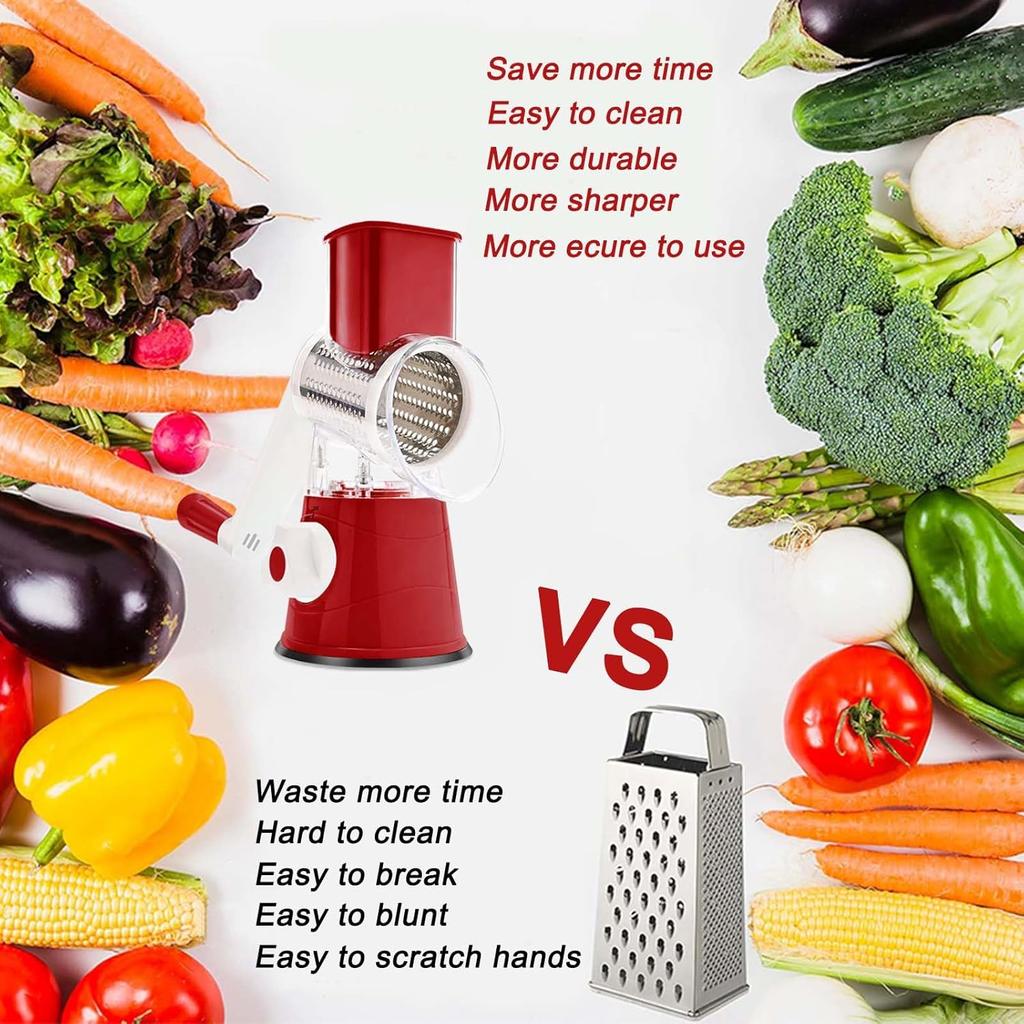 Grønnsakskutter og -skjærer Manuell kjøkkenostemaskin med 3 skarpe trommer Multifunksjonell hvitløkpotetkvern