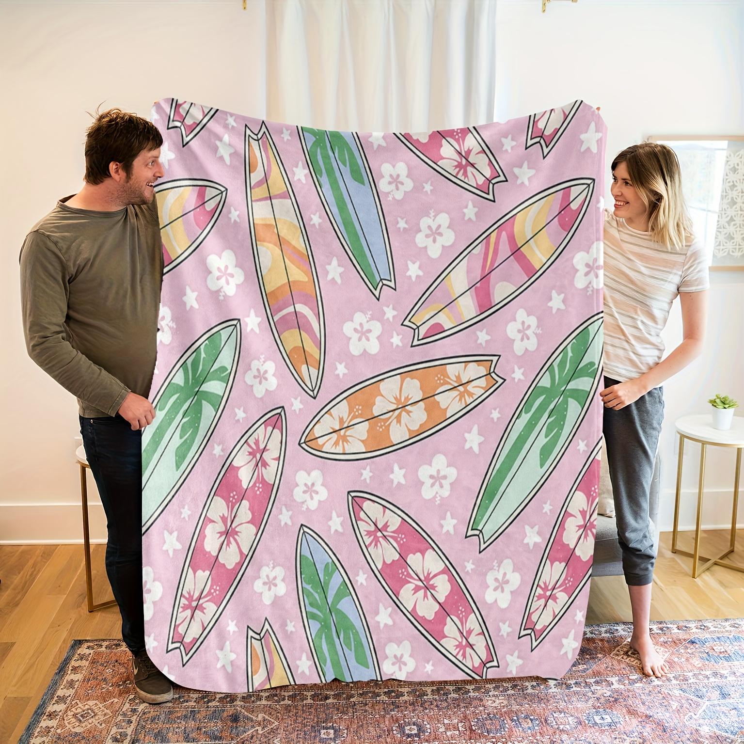 

Cozy Surf-Themed Fleece Blanket - Soft Polyester, Vibrant HD Digital Print with Tropical Surfboards & Hibiscus Flowers, All 130x150cm51x59in