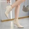 Pointed Toe Women Snow Ankle Boots High Heels Fashion Shoes Winter Sexy Lace Up New Boots 2024 Trend Designer Pumps Botas Mujer