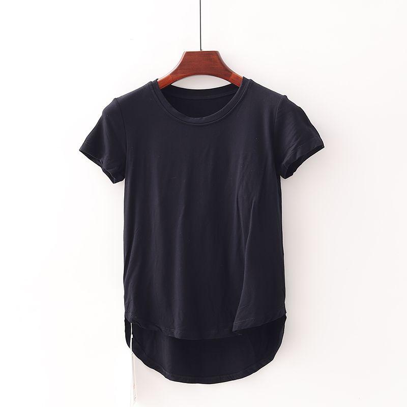 

[Fan] Shopping Mall Brand Discount Women s Soft Plaid Front Short Back Long Lined Yoga Sports T-shirt 2f397 Black S/155