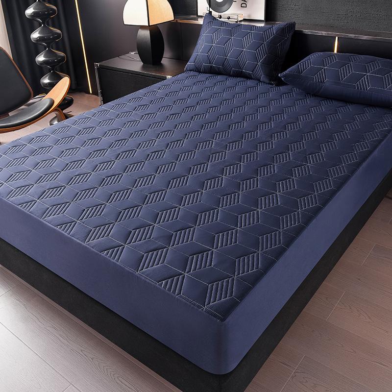 1 szt. Wodoodporny Pokrowiec na Materac Jednolity Kolor Pikowany Geometryczny Wzór Gruby Trwały Materiał do Domu i Akademika, Gładka Tekstura