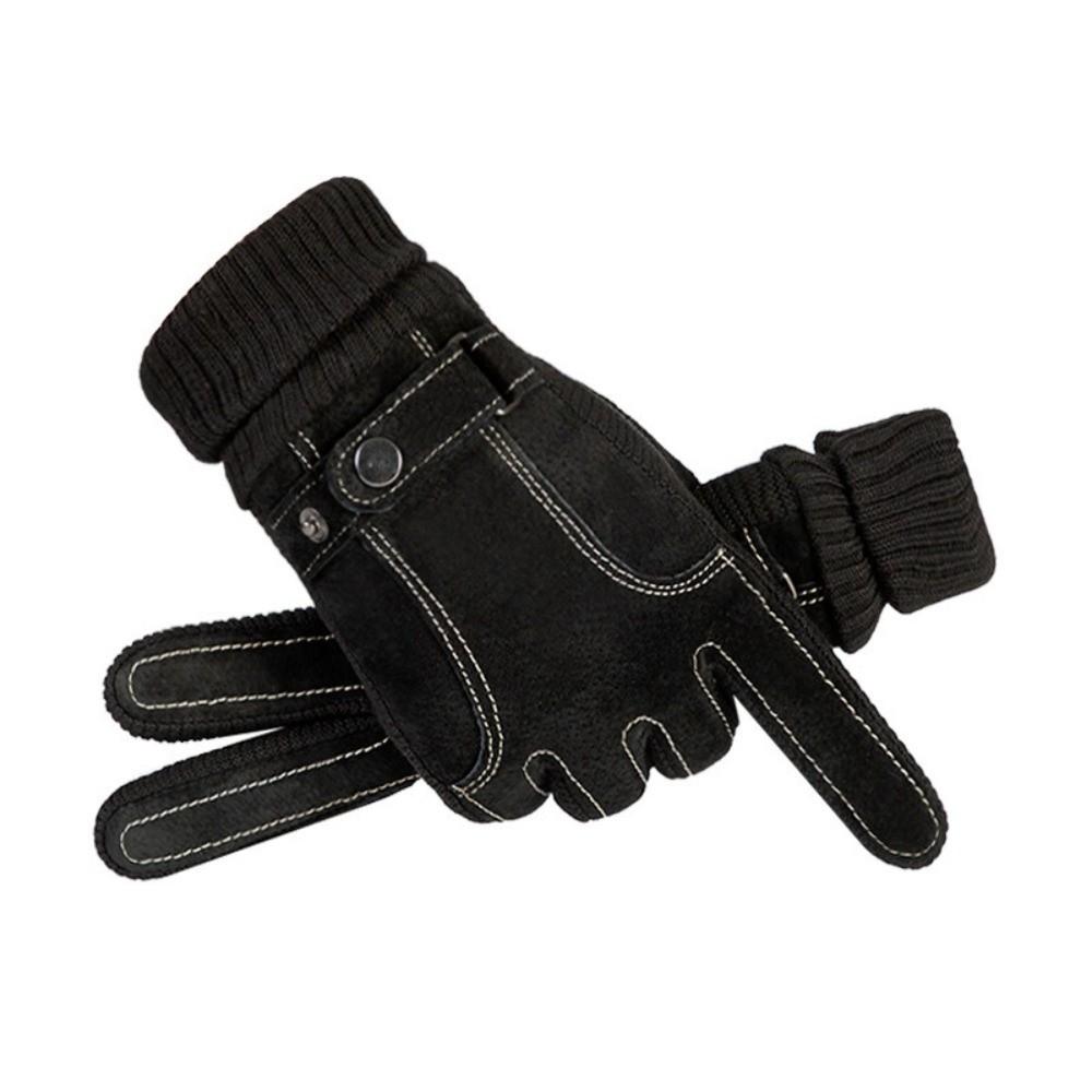 Full Finger Riding Cycling Gloves Touch Screen Fleece Lined Gloves Genuine Leather Gloves Men
