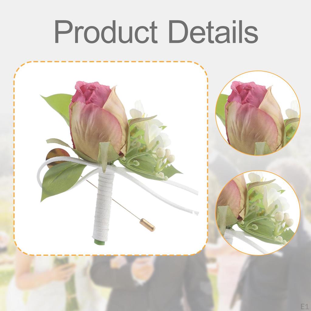 Men Wedding Boutonniere Brooch Pin Romantic Artificial Rose Flower Suit Decoration for