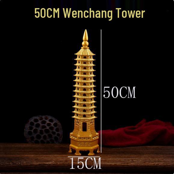 Nine-Story Wenchang Tower Copper Ornament - Chinese Brass Study & Office Décor