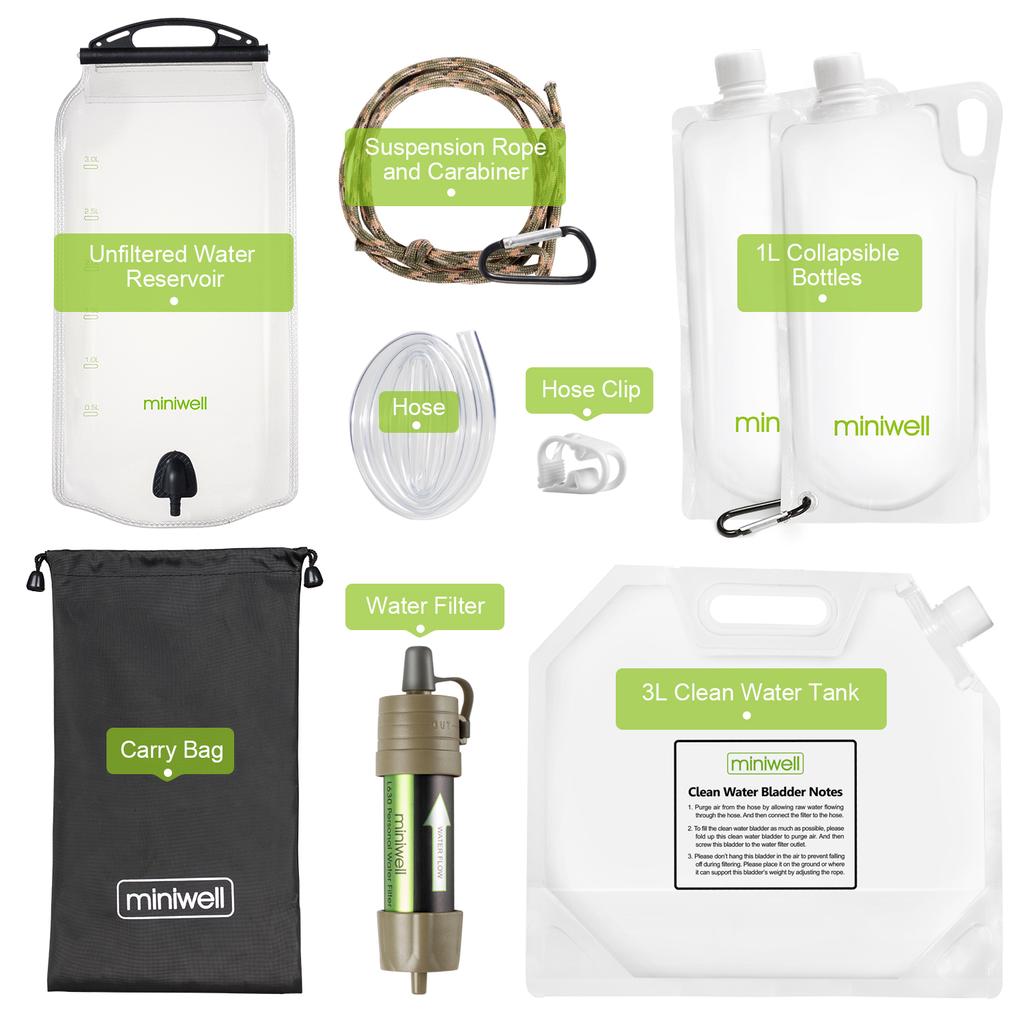 Miniwell Outdoor Portable Gravity Water Filter System with Water Reservoir for Hiking,camping,survival and Travel
