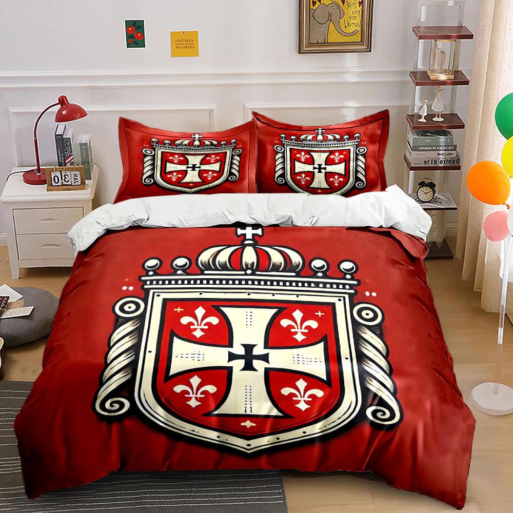 Rotes Königs-Wappenschild mit Kreuz Bettwäsche Bettbezug Set Bettbezug Kissenbezüge (1*Bettbezug 2*Kissenbezüge, ohne Bettdecke)