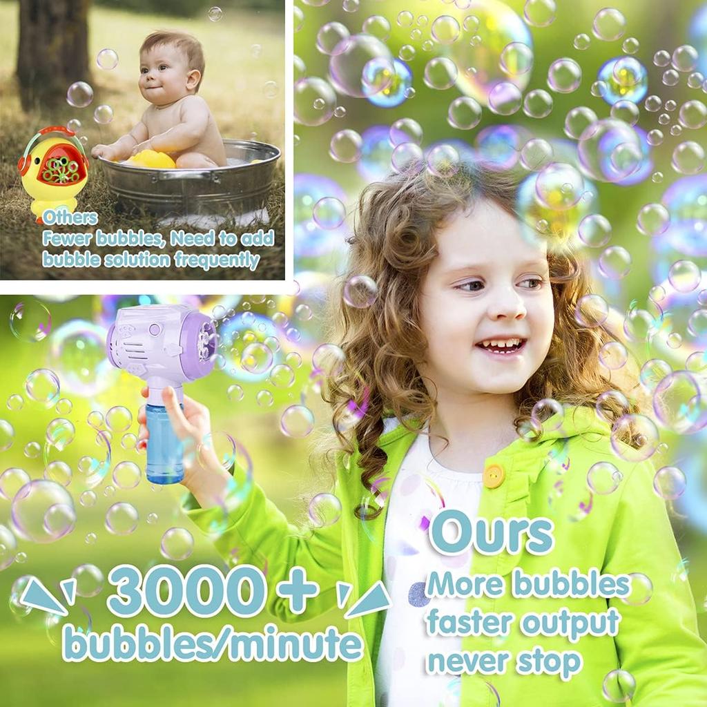 Automatic Bubble Guns with Light, Zealous 2pc High Output Bubble Machines with Bubble Solution & Bubble Concentrate,Handheld Battery Operated Bubble